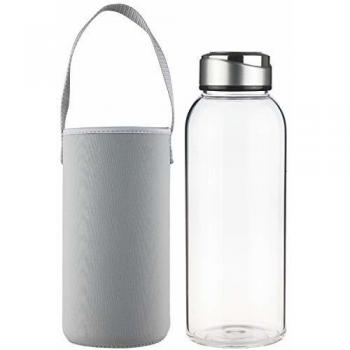 SHBRIFA Botella de Agua de Vidrio de Borosilicato 1000ml / 1500ml , Botella de Agua de Cristal con Funda de Neopreno y Tapa de Acero Inoxidable a Prueba de Fugas