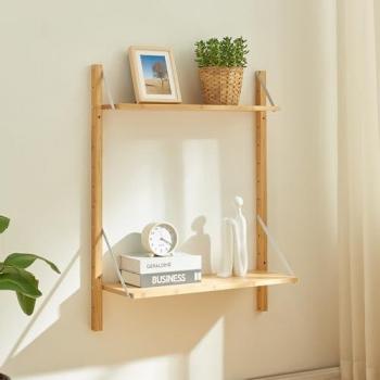 Estantería de pared Tingvoll de bambú con 2 estantes 85x65x25 cm