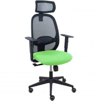 Silla Cilanco Negra con Malla Negra, Asiento Bali Pistacho, Brazo Regulable y Cabecero Regulable