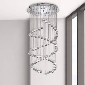 Lámpara colgante doble espiral de pasillo en cromo y cristal, 80 cm