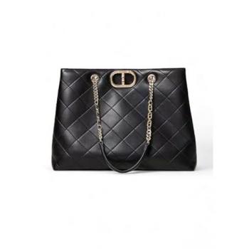 TWINSET ACTITUDE Smooth Calfskin Leather Look Shopper Bag Black - Size: ONE SIZE - female