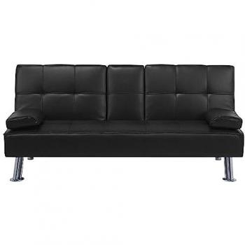 Sofá Cama 3 Plazas Negro con Mesa Abatible Convertible Click Clack Moderno Roxen