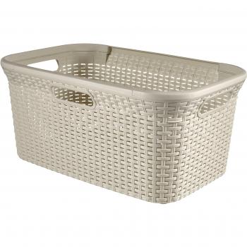 Cesta de Ropa Estilo Natural Curver 187492, Blanco, 45 Litros, Dimensiones 59.2x38x27cm