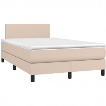 Cama box spring con colchón LED de cuero sintético capuchino 120x190cm