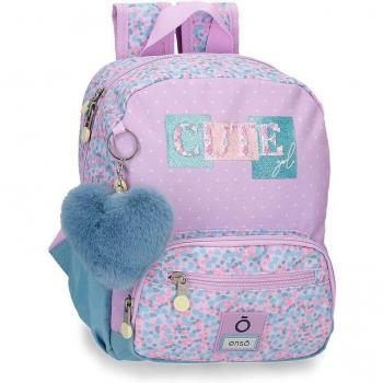 Mochila Escolar Enso Cute Girl 28cm Adaptable con Bolsillos Frontales y Diseño Encantador