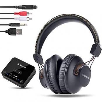Avantree HT4189 40 Horas Auriculares Inalambricos TV con Transmisor Bluetooth, Casco para Television, Soporta Óptica, RCA, AUX de 3,5mm, USB de PC, Plug & Play, sin retardo, 30 Metros de Alcance