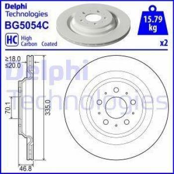 Disco de freno DELPHI BG5054C - Disco de freno, marca DELPHI, modelo BG5054C