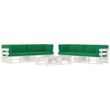 Muebles de palés 6 piezas con cojines, madera de pino impregnada blanca, para patio exterior, terraza y balcón