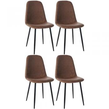 Juego de 4 Sillas de Comedor Napier Marrón en Simil Cuero con Estructura Metálica