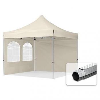 Carpa Plegable 3x3m Profesional Aluminio 40mm con Laterales y Ventanas, Crema