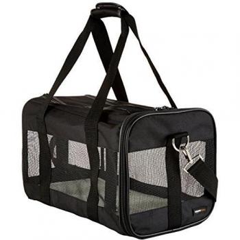 Amazon Basics Bolsa de Transporte para Mascotas con Paneles Laterales Blandos, Color Negro, Talla M