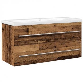 Mueble de Lavabo Rústico con Lavabo Integrado, Madera Envejecida, 2 Cajones, 100 x 38.5 x 48 cm