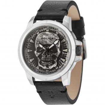 Reloj Police Reaper PL.14385JS/57 - Reloj de pulsera para hombre, caja de acero inoxidable, correa de silicona negra, esfera analógica con detalles en blanco y rojo, resistente al agua hasta