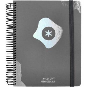 Agenda escolar Antartik A5 día página espiral tapa cartón forrado negro bilingüe curso 24-25 colección maximal black