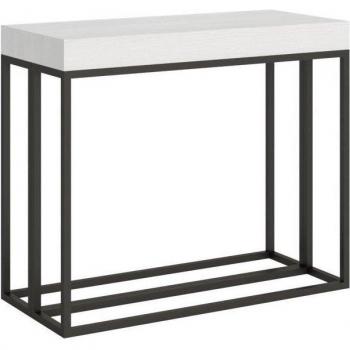 Consola extensible 90x40/196 cm Época Fresno Blanco con estructura de metal antracita para 8 personas