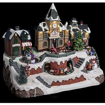 Estación de Navidad Animada y Musical con Iluminación LED - Pueblo Navideño 26 LEDs + Transformador
