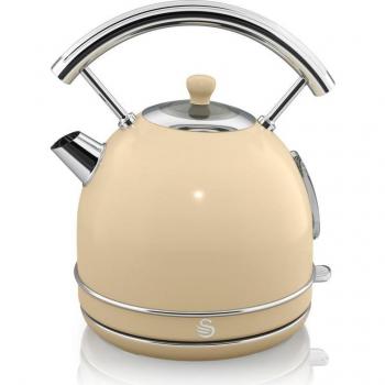 Swan Retro Hervidor de Agua Eléctrico 1.8L, Tetera Inalámbrica con Resistencia Oculta en Acero Inoxidable, Diseño Vintage sin Cable, Apagado Automático