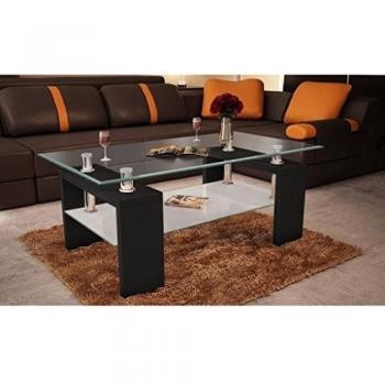 Negro brillante mesita de café Marco MDF Mesa de cristal de seguridad