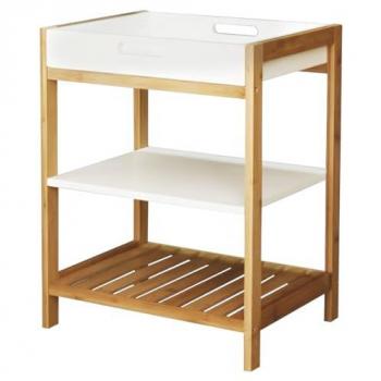 Estantería de baño multiusos de bambú 40x30x50 cm con bandeja extraíble de MDF, estante de almacenamiento de 3 niveles versátil para baño, cocina o salón en color blanco natural