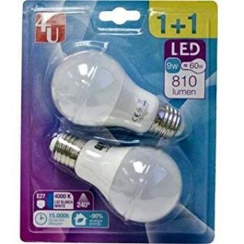 Exclusivas Novar 400968 LED Bombilla STD 9W E27 240º 810LM 40K BL 1+1, Blanco
