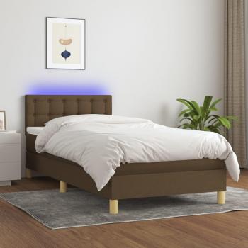 Cama box spring con colchón LED marrón oscuro 100x200 cm Vidaxl