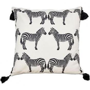 Cojín Decorativo 45x45 Cebras Blanco y Negro con Pompones y Relleno de 400g - Zoey, Material: Poliéster