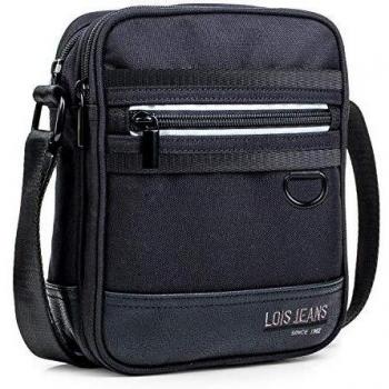 Lois - Bolso Bandolera Pequeña de Hombre. Mensajero al Hombro. Múltiples Apartados. Reflectante. Nylon Cuero PU Polipiel. Muy Práctica para Diario. Marca. 302720, Color Negro
