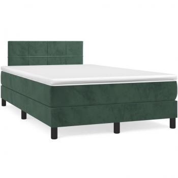 Cama box spring suave con colchón terciopelo verde oscuro 120x190 cm