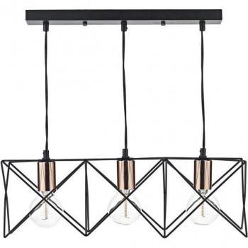 Lámpara colgante Midi negro mate y cobre pulido 3 luces, estructura de alambre, detalle en negro y cobre brillante, 3x E27