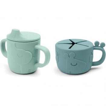 Taza con asas y snacks de silicona Done by Deer Peekaboo Azul