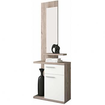 HomeSouth - Recibidor con Cajon y Puerta, Mueble de Entrada con Espejo, Acabado en Blanco y Nelson, Modelo Enter, Medidas: 60,5 cm