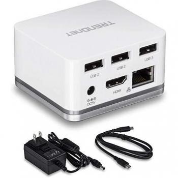 Trendnet TUC-DS1 Base Alámbrica para Portátil y Replicador de Puertos USB 3.0 (3.1 Gen 1) Type-C en Plata y Blanco