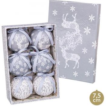 Bolas de Navidad Blanco Plateado Papel Polyfoam Ciervo 7,5 x 7,5 x 7,5 cm (6 Unidades)