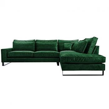 Sofá rinconero Kingsport 111, color verde, medidas 314x224x90cm, con cojines y patas de metal