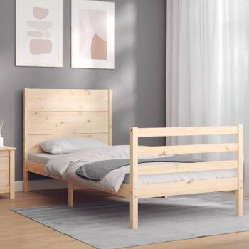 Estructura de cama con cabecero de madera maciza 100x200 cm color marrón marca vidaXL