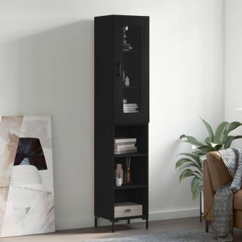 Aparador de madera contrachapada negro vidaXL 34,5x34x180 cm con 3 estantes, mueble de almacenaje para salón, buffet y armario auxiliar
