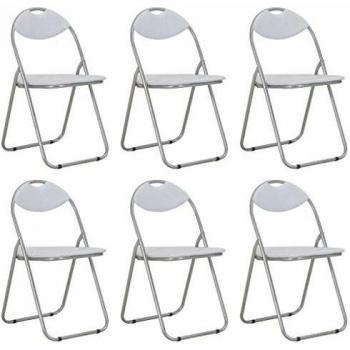 vidaXL 6X Sillas Comedor Plegable Cuero Sintético Mobiliario Decoración Elegantes Funcionales Modernas Prácticas Patio Bar Restaurante Duradera Blanco