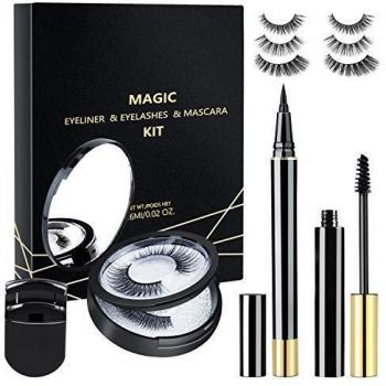 AOVSHEY Pestañas Magneticas Delineador 5 pares de ojos magnético magnéticas con delineador de ojos magnético resistente al agua de larga duración Pestañas magnéticas falsas reutilizables