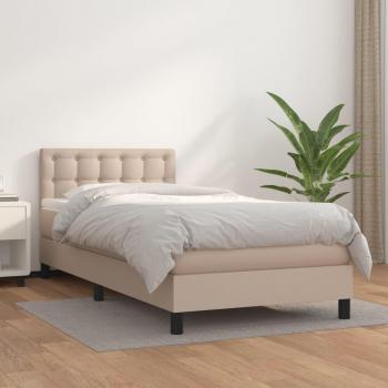 Cama box spring blanda con colchón de cuero sintético Cappuccino 90x200 cm Marrón