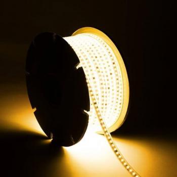 Bobina Tira LED Regulable 220V SMD2835 120 LED/m 1000 lm/m Ancho 12 mm 50 Metros IP65 Corte 10 cm Blanco Cálido 2200K