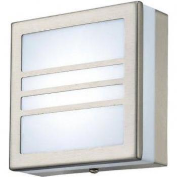 Aplique Aldo Acero inoxidable 1 bombilla 12cm, lámpara de techo empotrada led cuadrada, lámpara de pared 2.4W IP44 Diseño de lumbrera exterior Acero inoxidable, Ópalo