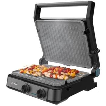 Parrilla Eléctrica Cecotec Rock'nGrill 2200 Dual - 2200W, Apertura 180º, Control de Temperatura Independiente, Placas Reversibles, Antiadherente RockStone, Rec