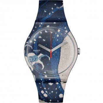 Swatch The Great Wave Off Kanagawa & Astrolabe Unisex Watch SUOZ351 with Blue Silicone Strap