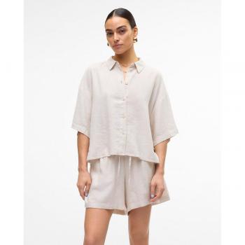 Vero Moda Women's 2/4 Linen Blouse, Moonbeam, Large