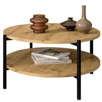 Mesa de centro redonda Providence 181, Aglomerado laminado, Roble Artisan + Negro, Diámetro: 85cm, Altura: 42cm