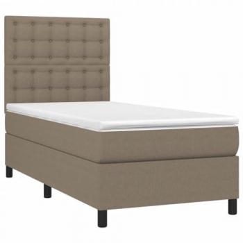 Cama Box Spring con colchón y luces LED gris taupe 80x200 cm