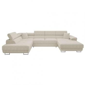 Sofá rinconero Comfivo S103 con función de descanso y caja de ropa de cama, 346x203x70cm, color marrón claro