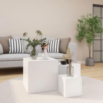 Mesas auxiliares 3 PCs Blanco en Aglomerado y Madera de Ingeniería