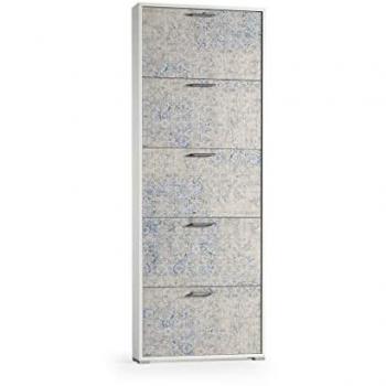Mueble Zapatero Ahorrador de Espacio Blanco 184cm con 5 Puertas Abatibles y Frente Decorado