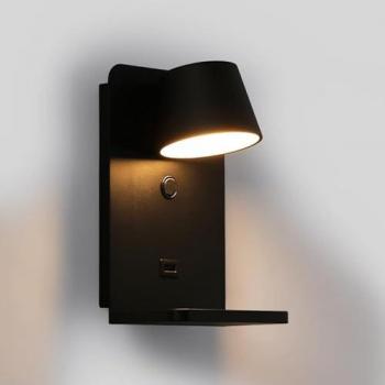 Aplique de pared LED Barcelona BASKOP W - 6W - Negro - Con puerto USB y base de carga inalámbrica